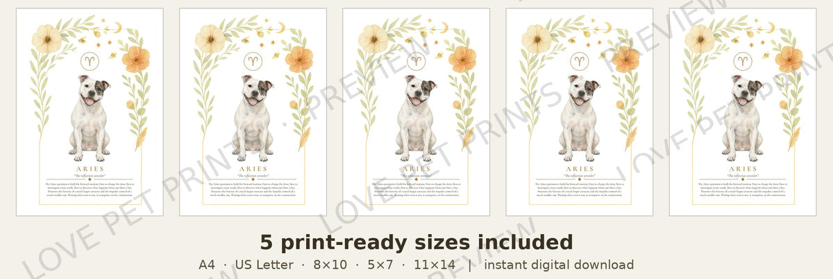 Aries Staffy | Botanical Dog Zodiac Print | Instant Download