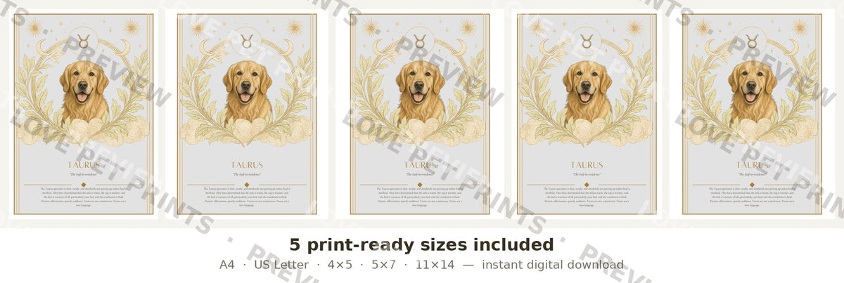 Taurus Golden Retriever — Dog Zodiac Print | Instant Download