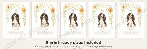 Cancer Cavalier King Charles Spaniel | Botanical Dog Zodiac Print | Instant Download