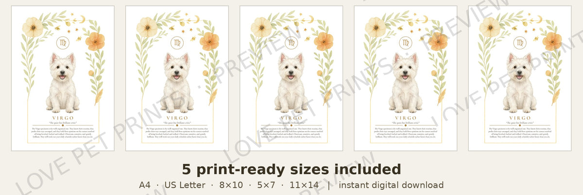 Virgo Westie | Botanical Dog Zodiac Print | Instant Download