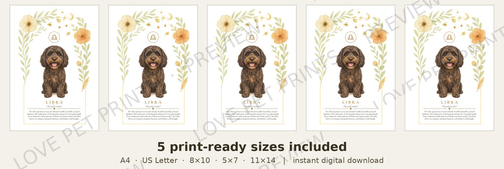 Libra Cavoodle | Botanical Dog Zodiac Print | Instant Download