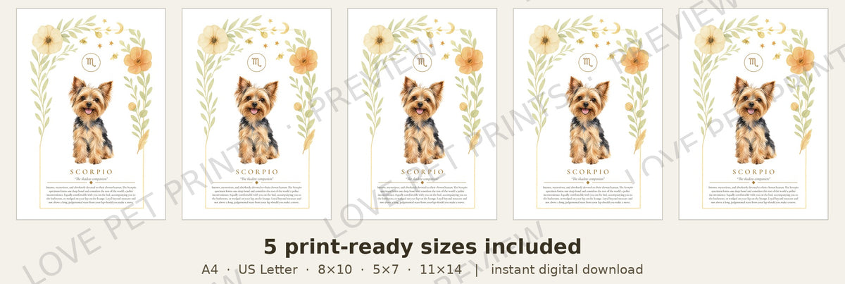 Scorpio Yorkshire Terrier | Botanical Dog Zodiac Print | Instant Download