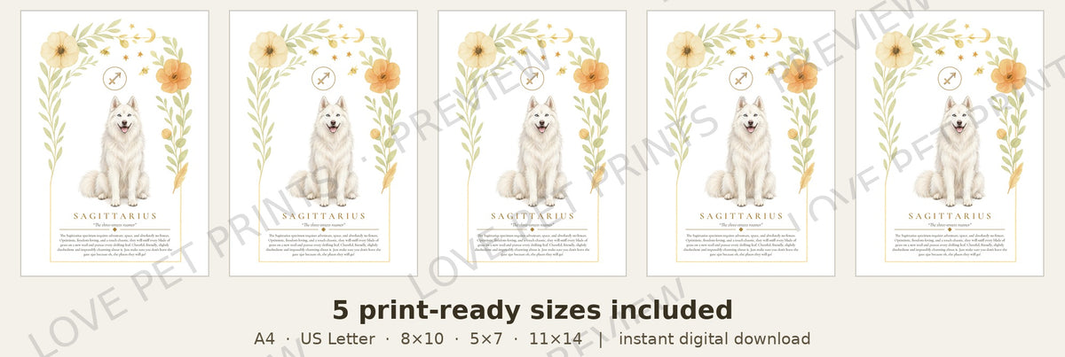 Sagittarius Husky | Botanical Dog Zodiac Print | Instant Download