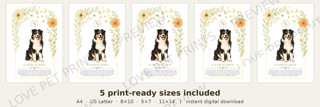 Capricorn Australian Shepherd | Botanical Dog Zodiac Print | Instant Download