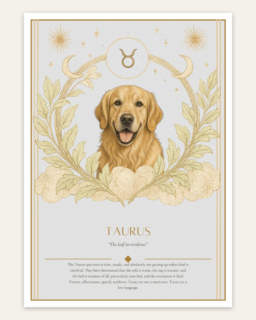 Taurus Golden Retriever — Dog Zodiac Print | Instant Download