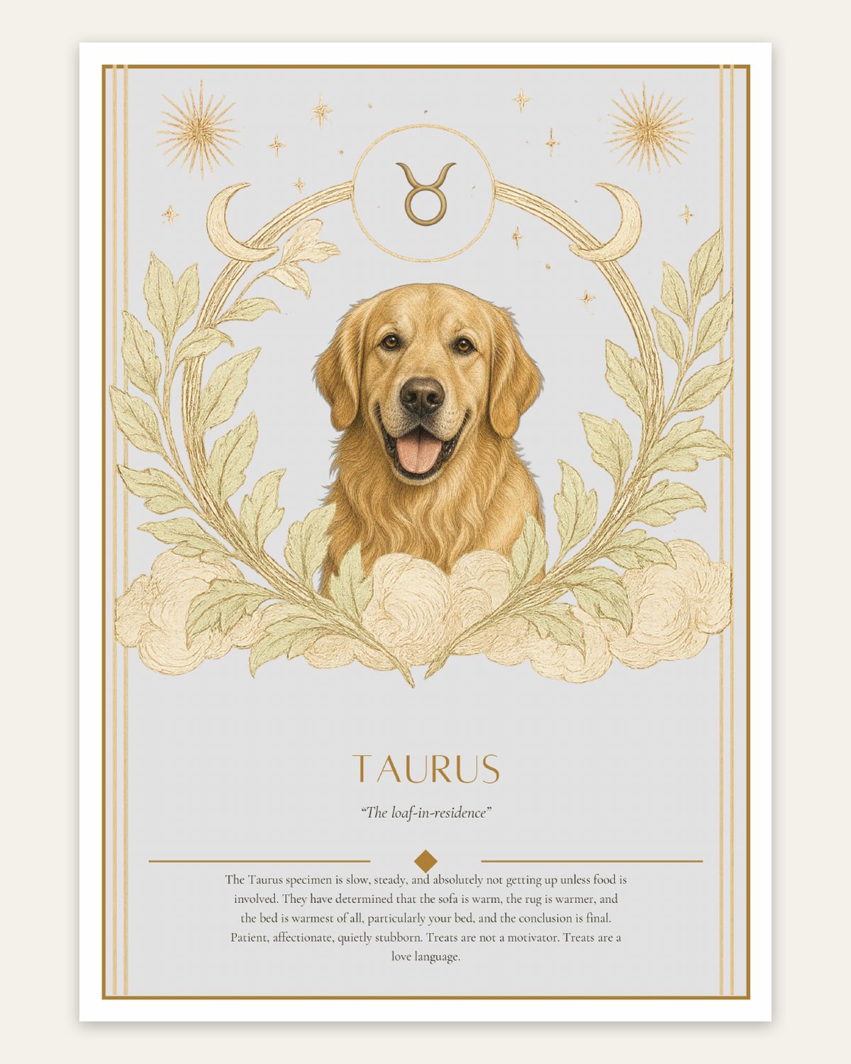 Taurus Golden Retriever — Dog Zodiac Print | Instant Download