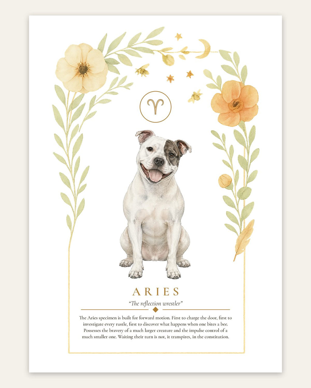 Aries Staffy | Botanical Dog Zodiac Print | Instant Download