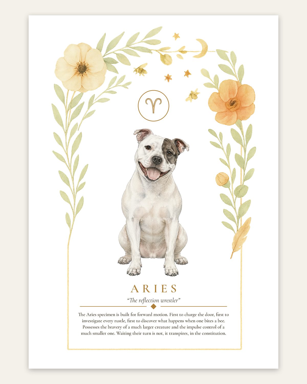 Aries Staffy | Botanical Dog Zodiac Print | Instant Download