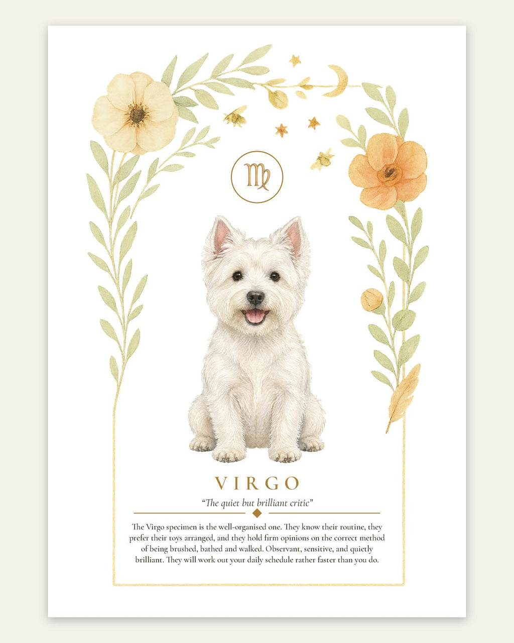 Virgo Westie | Botanical Dog Zodiac Print | Instant Download