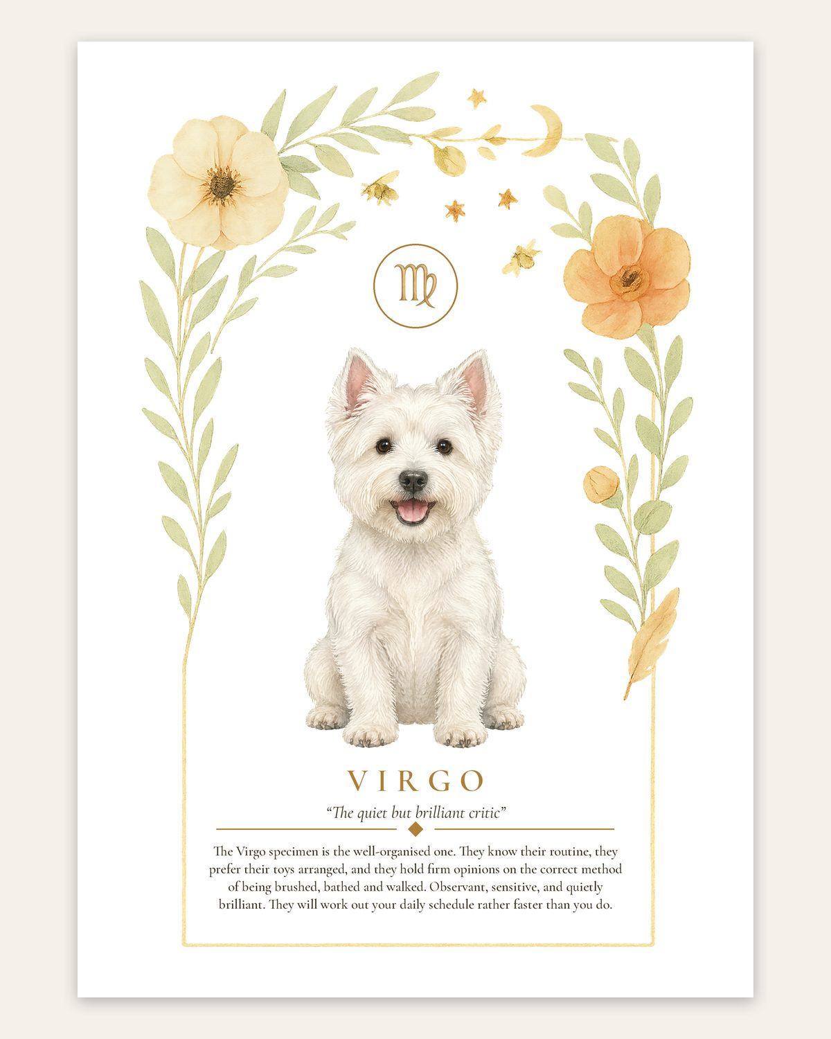 Virgo Westie | Botanical Dog Zodiac Print | Instant Download