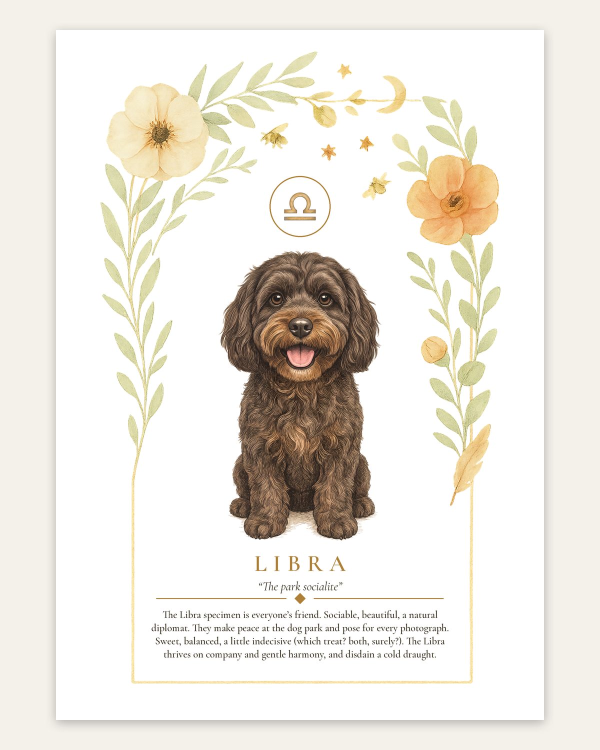 Libra Cavoodle | Botanical Dog Zodiac Print | Instant Download