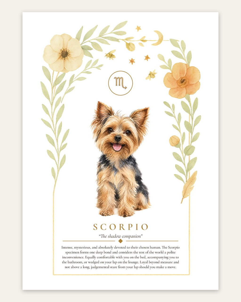 Scorpio Yorkshire Terrier | Botanical Dog Zodiac Print | Instant Download