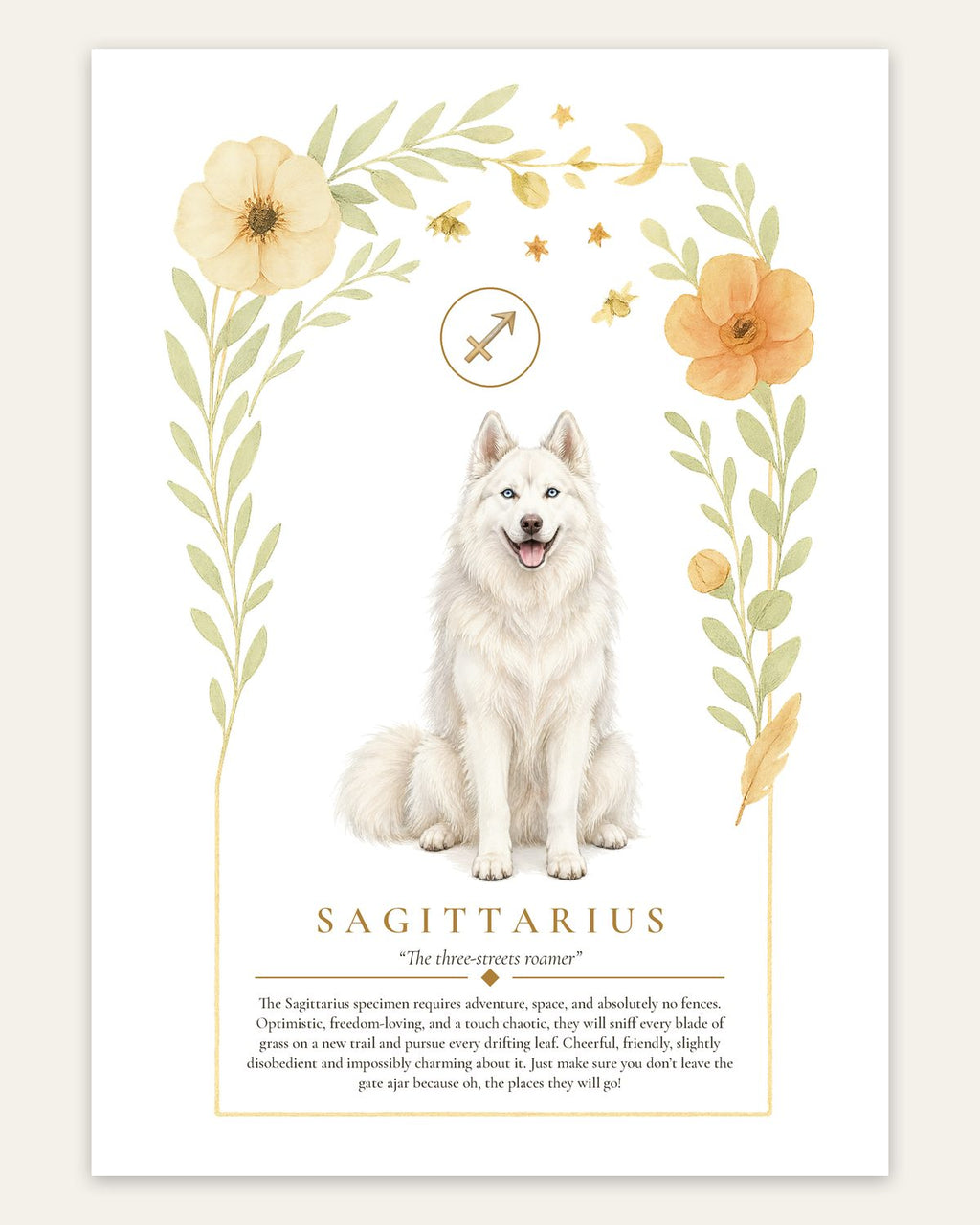Sagittarius Husky | Botanical Dog Zodiac Print | Instant Download