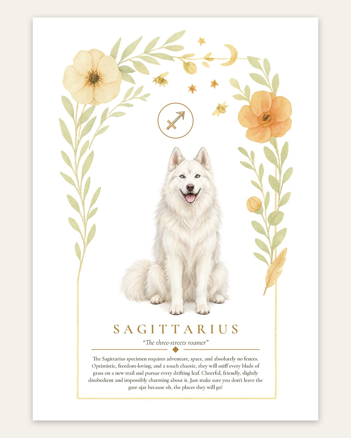 Sagittarius Husky | Botanical Dog Zodiac Print | Instant Download