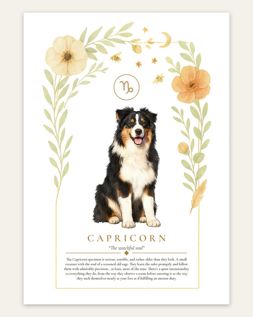 Capricorn Australian Shepherd | Botanical Dog Zodiac Print | Instant Download