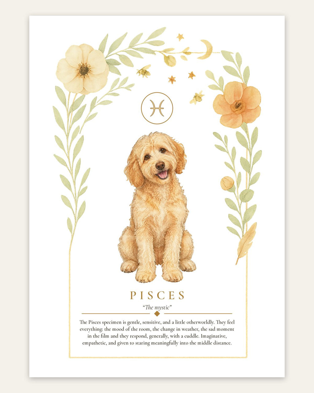 Pisces Groodle | Botanical Dog Zodiac Print | Instant Download