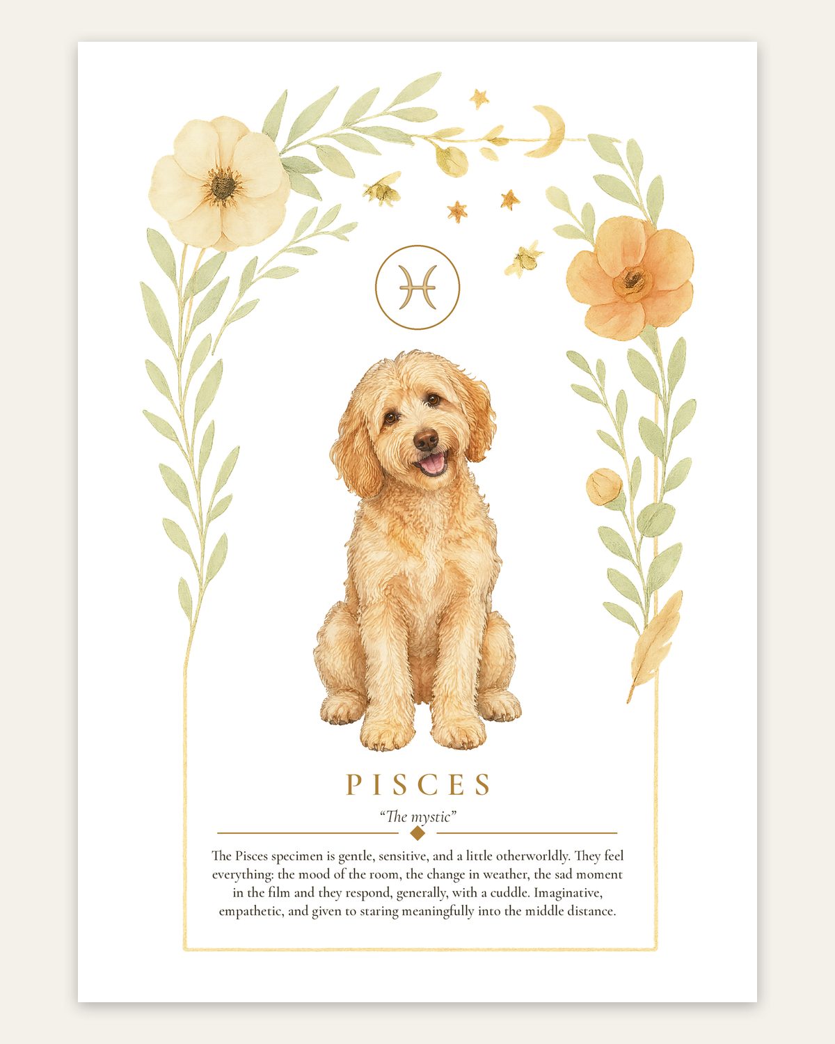 Pisces Groodle | Botanical Dog Zodiac Print | Instant Download